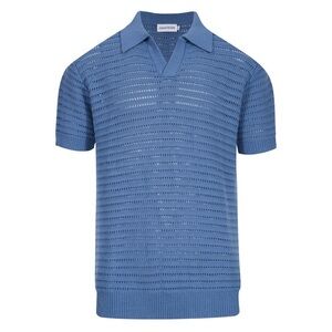 MEN'S BREATHABLE AND REFRESHING SHORT-SLEEVED BLUE KNITTED BEACH POLO